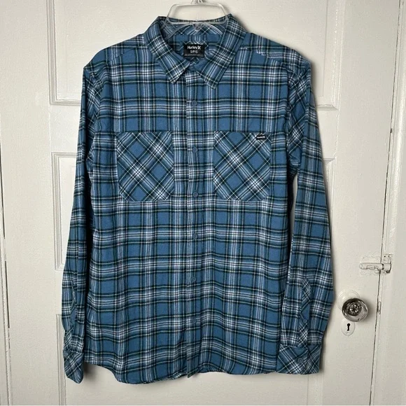 Hurley Men's Flannel‎ Shirt Button Down Long Sleeve Blue Cotton Blend S NWT - Picture 9 of 14